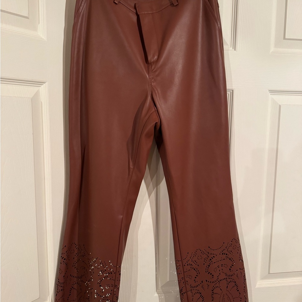 Anthropologie Tan faux Leather women’s Pants